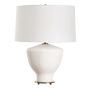 Lampe de table moderne minimaliste en céramique blanche côtelée avec base en laiton |   Éclairage Sculptural Élégant pour Hall d'Hôtel & Premium L - Product Image 1