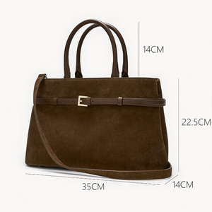 กระเป๋าถือผู้หญิงหนังกลับอเนกประสงค์แฟชั่นใหม่ สไตล์เรโทร สีน้ำตาลเข้ม  กระเป๋าถือผู้หญิงขนาดใหญ่จุของได้เยอะ - Product Image 4