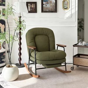 Poltrona a dondolo per adulti in stile retrò con cuscino morbido in tessuto, multifunzionale e reclinabile per il riposo, nuova poltrona relax casual e confortevole - Product Image 5