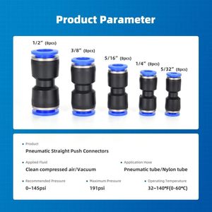 Pneumatic Straight Push <b>Connectors</b> Set 40 Pcs 5/32 1/4 5/16 3/8 1/2 Inch <b>Quick</b> Coupler Kit For Air Tools - Product Image 5