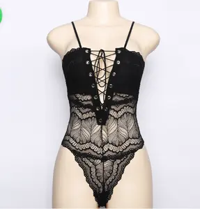 Sıcak satış derin V dantel bodysuit seksi casual tulum kolsuz backless iç çamaşırı