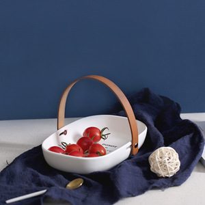 Plateau à fruits ovale créatif en céramique et cuir, personnalisable, plateau à fruits secs moderne et minimaliste, plateau à fruits de style nordique. - Product Image 4