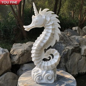 Escultura de Caballito de Mar Tallada a Mano en Mármol Natural YOUFINE, Estatua de Hipocampo para Decoración de Jardín al Aire Libre y Costa - Product Image 6