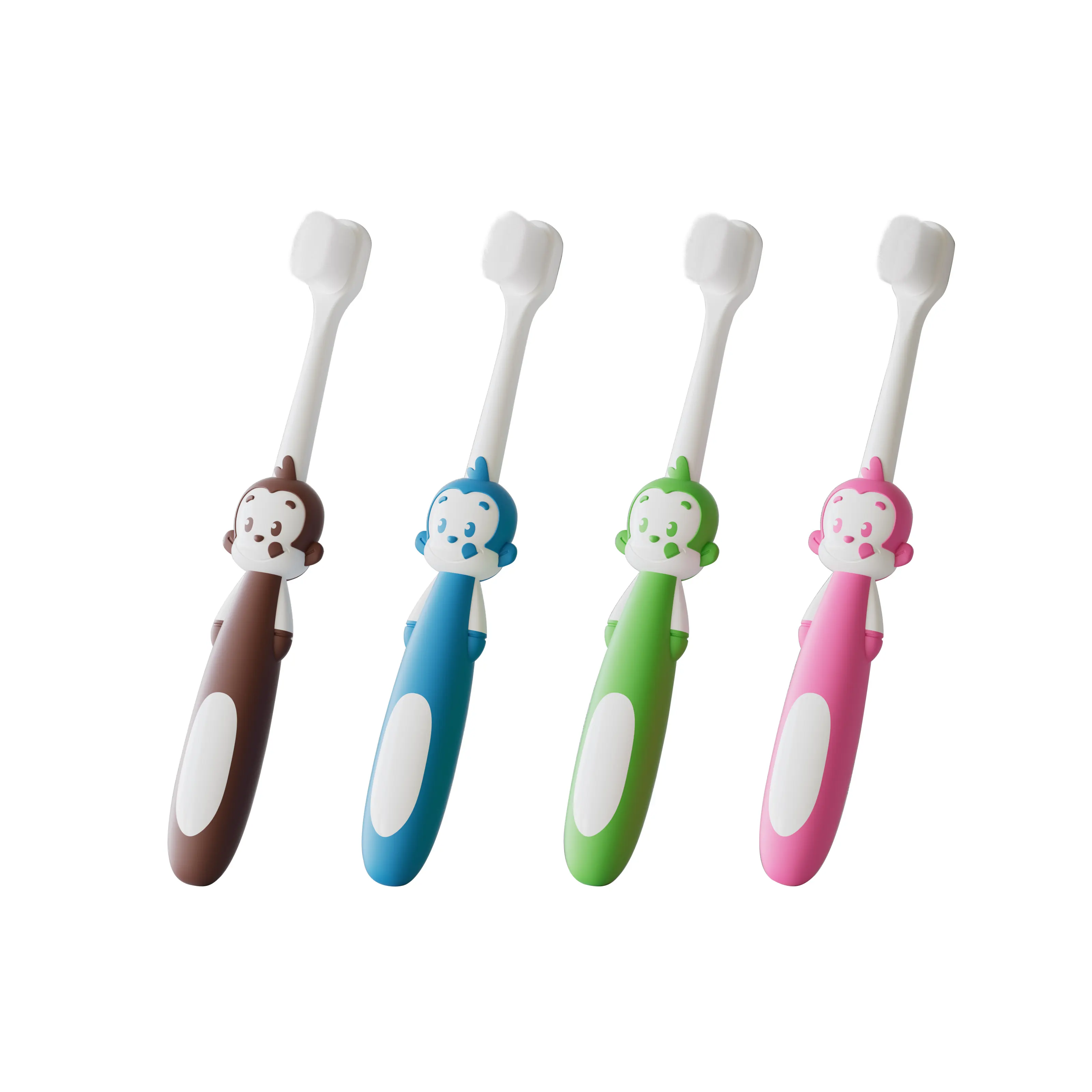 ロゴのおもちゃが付いている超良い柔らかい剛毛の子供の歯ブラシが付いている注文の漫画の猿のハンドル