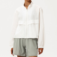 Veste coupe-vent décontractée pour femme, idéale pour le yoga, la course et le fitness, avec fermeture éclair et col montant