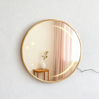 Miroir de Maquillage LED Doré Moderne et Élégant Style Art Déco Personnalisé, Anti-Buée, Capteur Tactile, Mural, Décoration Anniversaire Maison Salle de Bain