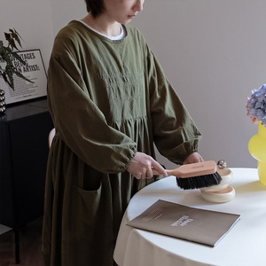 Adult Apron With Sleeves A-Line Embroidered Cotton Linen Breathable Kitchen Art Work Wear Dark Green Brown Ginger Yellow - Product Image 2