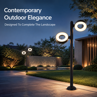 Lampadaire de jardin LED contemporain à double tête avec anneau halo, design à montage sur bride, résistant au vent, idéal pour villa de vacances