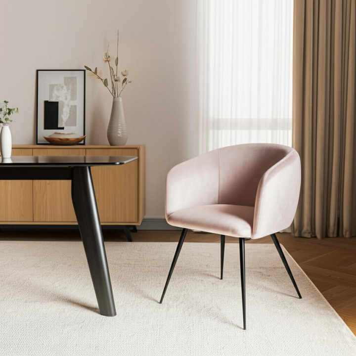 HMS Pink and Black Velvet Upholstered Dining Arm Chair Elegant Living Room Furniture