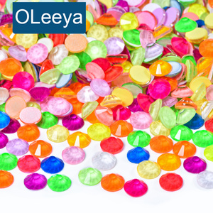 OLeeya Same Cut Neon Fluorescent Glass Flat Back Non Hotfix Rhinestones Sparkle Crystal Rhinestone Bulk For <b>Dress</b> DIY Decoration - Product Image 1