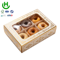 Boîte d'emballage pour donuts à 6 cavités, auto-érectible, avec fenêtre transparente, gaufrage à chaud doré, matériaux recyclés écologiques et portables, adaptée aux aliments