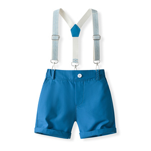 Catpapa Vente en gros Ensemble 3 pièces pour garçons : <span class=keywords><strong>Chemise</strong></span> à rayures verticales, Nœud papillon et Short à bretelles ondulées – Tenue de cérémonie - Product Image 5