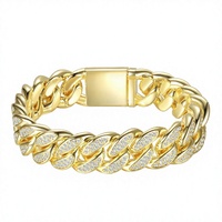 Nouveauté Bracelet en cuivre et zircon, bijoux tendance style hip-hop, bracelet entièrement en zircon et doré, adapté aux bracelets pour hommes