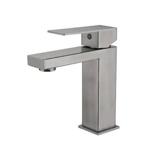 Grifo de Lavabo Cuadrado de Acero Inoxidable de un Solo Orificio, Estilo Contemporáneo, con Acabado Cepillado, Válvula de Cerámica, Función de Medición - Product Image 3