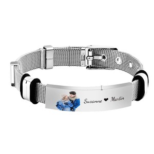 Stainless Steel Personalized Men's <b>Bracelet</b> | Custom Laser Engrave Names & Photo | Perfect Wedding Anniversary <b>Couple</b> Gift - Product Image 5