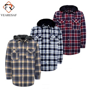 Camisas de Trabajo Ignífugas de Franela con Capucha Desmontable de Algodón a Cuadros, Diseño Nuevo, 8.5OZ, CAT2, Resistentes al Fuego, Venta al Por Mayor - Product Image 5