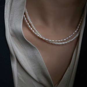 Collar de Perlas Naturales de Mijo de Dos Hilos Wenchi, Chapado en Oro de 14K, Cadena para Clavícula, Estilo Moderno y Lujoso para Mujer, Modelo 17556 - Product Image 2