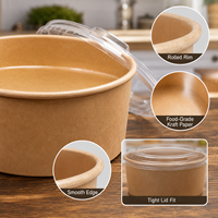 Bol à salade en papier kraft 750 ml avec couvercle, biodégradable, jetable, pour soupe à emporter, étanche, écologique, récipient alimentaire