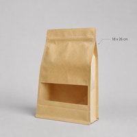 Sachet personnalisé en papier kraft à 8 soudures latérales avec fermeture éclair et fenêtre transparente, qualité alimentaire, en stock, faible MOQ 50, prêt à expédier pour thé, café, fruits secs