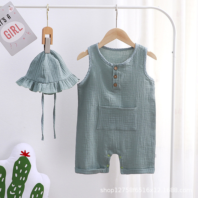 Light cyan-gauze vest one-piece