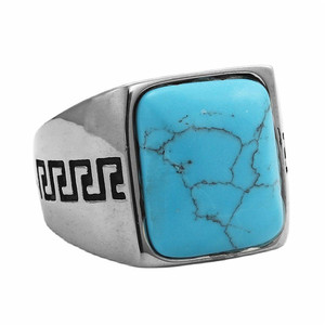 Men's Square <b>Ring</b> Turquoise And Tiger Eye Stone Bezel Setting Geometric Retro Style Jewelry Gift 29078 - Product Image 4
