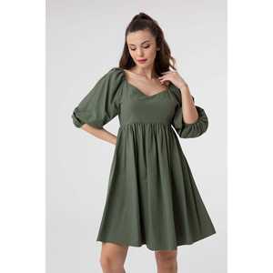 เดรสสั้นทรงเอ คอวี แขนพอง เอวสม็อค ผ้าทอระบายอากาศ สไตล์เรียบง่าย สีฟ้า สำหรับผู้หญิง ใส่สบายๆ ในชีวิตประจำวัน - Product Image 5