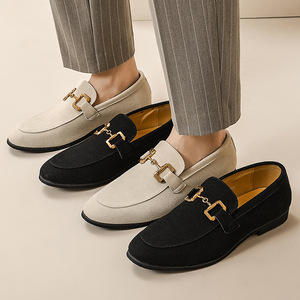 Mocassins en daim pour hommes, bout rond, boucle en métal, chaussures en cuir décontractées, style britannique, été 2022, grande taille - Product Image 4