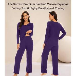 Conjunto de Pijama de Manga Larga Personalizado para Mujer, Ropa de Dormir Refrescante de Viscosa de Bambú, Tallas S-XXL - Product Image 3