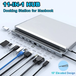 Adaptateur de concentrateur USB 3.1 type-c multifonction 11-en-1 Station d'accueil USB C avec <span class=keywords><strong>HDMI</strong></span> VGA DP RJ45 Ethernet <span class=keywords><strong>Micro</strong></span> SDTF pour ordinateur portable - Product Image 2