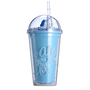 Zhen Ai 450Ml Double Walled Plastic Straw Cup Bpa Free Portable Water Bottle For Girls And Children Party Gift Cup - Product Image 5