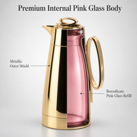Ensemble élégant de cafetières arabes, cadeau de luxe pour le Ramadan et l'Aïd, Dallah 1L+1L, corps en verre métallique, carafe isotherme pour café et thé