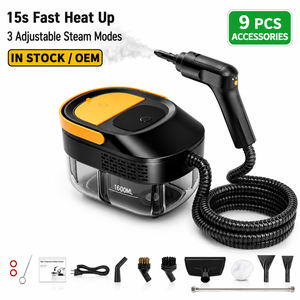 เครื่องทำความสะอาดไอน้ำแบบพกพา OEM ODM ทนความร้อนสูง 1500W ชาร์จผ่าน USB/ไฟฟ้า แรงดัน 3 บาร์ ปรับได้ ถังน้ำ 1600 มล. ร้อนเร็วภายใน 15 วินาที ใช้ได้กับรถยนต์ บ้าน และห้องครัว - Product Image 1
