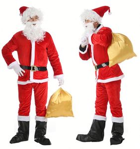 Cross-border Santa Claus Costume Adults Men's Women's Performance Attire Holiday Dress-up <b>Gold</b> Velvet Christmas Outfit Set - Product Image 1