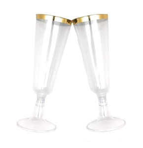 Flûte à <span class=keywords><strong>champagne</strong></span> en plastique jetable en verre clair détachable à jante dorée de 5oz pour fête <span class=keywords><strong>ou</strong></span> mariage - Product Image 3