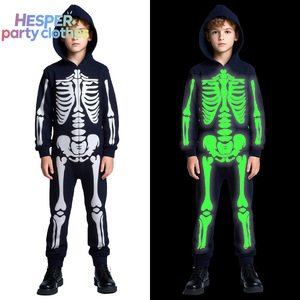 HESPER Disfraz de Halloween con Capucha de Fantasma Esqueleto para Niños, Blanco que Brilla en la Oscuridad, Inspirado en Películas y Series de TV, Estilo Largo - Product Image 1