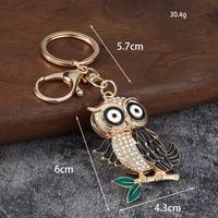 Porte-clés créatif en alliage de zinc avec strass, motif hibou, mousqueton, breloque de sac animalière tendance pour décoration de voiture, petit cadeau