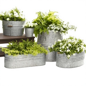 Vintage Galvanized Metal Garden Planters Tubs Pots <b>Containers</b> Outdoor Home Decor Planters Metal Flower Pots Planters For Garden - Product Image 1