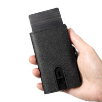 Dompet kulit asli Unisex 2024, dengan pola silang kustom tombol geser tempat kartu untuk penggunaan kantor, desain Populer