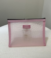 Pochette de maquillage en nylon à mailles violettes et bleu ciel avec logo personnalisé en silicone, fermeture éclair, sac de toilette cosmétique