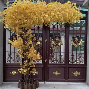 Arbre de feuille de Ginkgo en plastique doré artificiel pour décoration d'hôtel, de rue, de centre commercial, de cérémonie, de maison