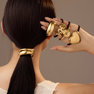 ربطات شعر مرنة من الفولاذ المقاوم للصدأ عيار 18 قيراط مقاومة للماء بإطار مستطيل ومربع على شكل قلب وهلال وفيونكة إكسسوارات للفتيات - Product Image 5