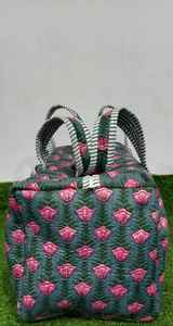 Indian Handmade Comfortable Cotton Fabric Quilted Duffle <b>Bag</b> for <b>Women</b> Casual Travel <b>Weekender</b> Zipper Shopping Shoulder - Product Image 2