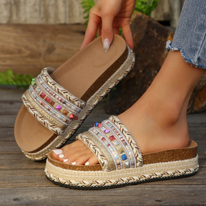 Sandalias de Plataforma Alta con Suela Gruesa y Colores Mezclados para Mujer, Zapatos de Playa y Exteriores de Mezclilla al por Mayor 6165 - Product Image 6