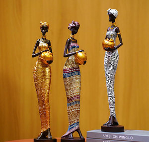 Statue africaine vintage Sculpture à la main Figurines afro-américaines exotique <span class=keywords><strong>Tribal</strong></span> Lady pièce d'<span class=keywords><strong>art</strong></span> africain pour la décoration de la maison - Product Image 5