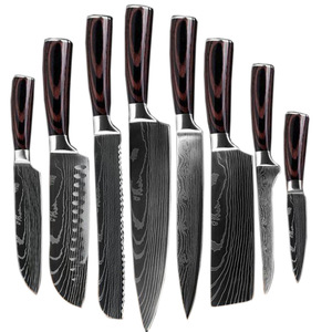 Juego de <span class=keywords><strong>cuchillos</strong></span> de cocina con mango de madera, <span class=keywords><strong>Set</strong></span> de <span class=keywords><strong>cuchillos</strong></span> de <span class=keywords><strong>Chef</strong></span> de acero inoxidable, diseño ergonómico con logotipo personalizado, 8 unidades - Product Image 1
