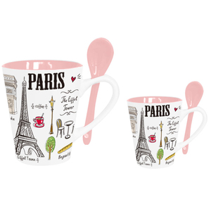 Taza <span class=keywords><strong>de</strong></span> Cerámica Personalizada con Diseño Retro Parisino para Té, <span class=keywords><strong>Café</strong></span> o Chocolate Caliente, Taza <span class=keywords><strong>de</strong></span> Recuerdo <span class=keywords><strong>de</strong></span> París con Cuchara - Product Image 2