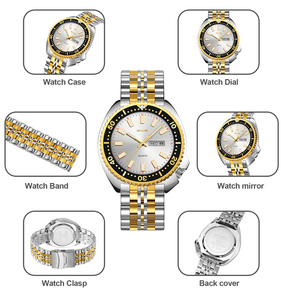 Montre homme nouvelle collection, style business, personnalisable, classique bicolore or et argent avec cadran vert et autres couleurs. - Product Image 3