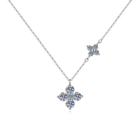 Perhiasan Elegan Perak Sterling S925 4mm&3mm VVs1 Moissanite Liontin Bentuk Bunga Ganda Kalung Hadiah Ulang Tahun untuk Wanita