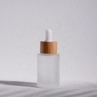 Flacon compte-gouttes en verre dépoli écologique avec bouchon en bambou, flacon vide réutilisable pour huile essentielle, sérum, emballage de produits de beauté