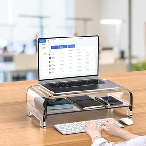 Support d'écran en acrylique transparent à <span class=keywords><strong>2</strong></span> niveaux, 5,12 pouces de hauteur, étagère de rangement transparente pour ordinateur de bureau, pour le stockage de matériel multimédia, <span class=keywords><strong>PC</strong></span> et ordinateur portable - Product Image 1